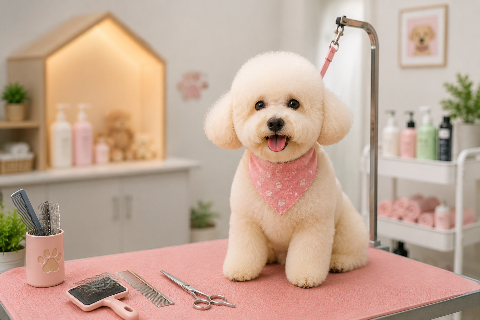 Freshly groomed poodle at Cotton Pet Kindergarten